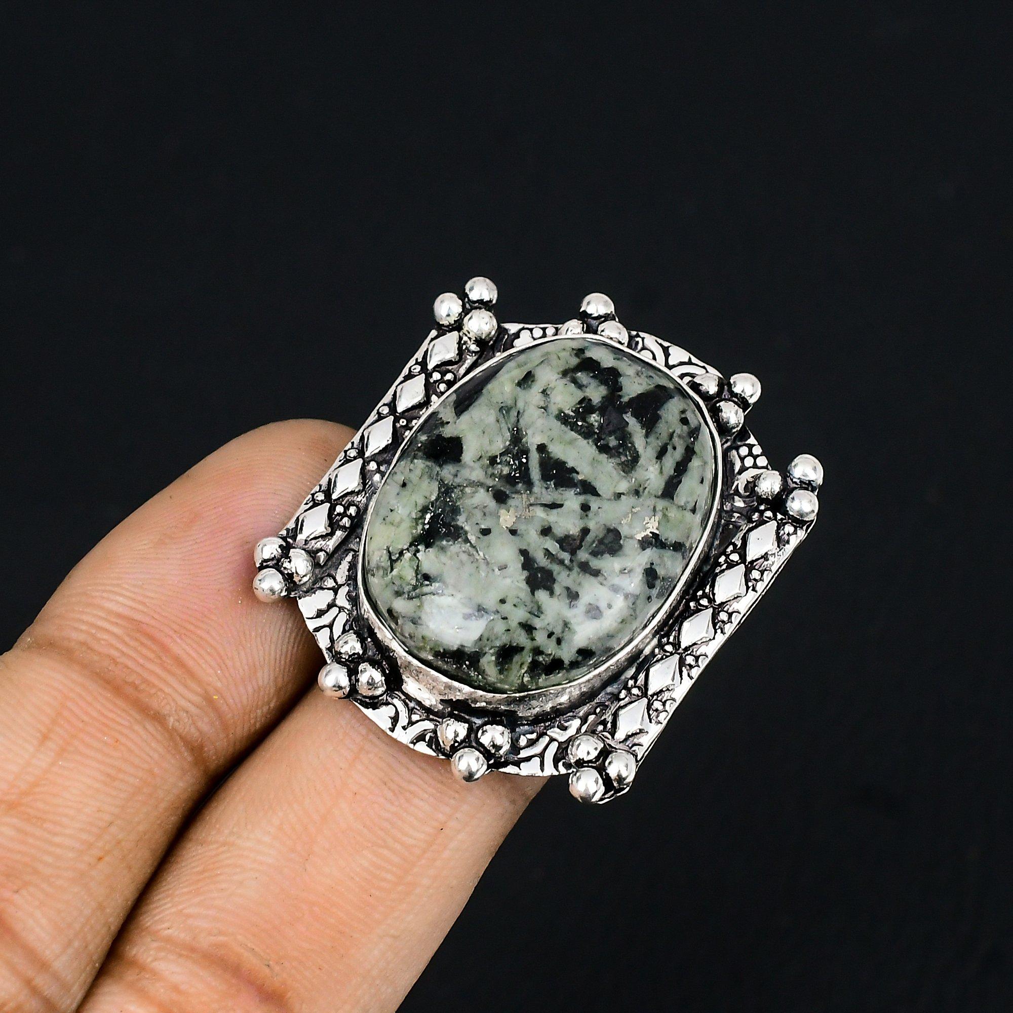 Gift For Her Natural Star Galaxy Jasper Solitaire Ring Size 6.5 925 Silver 6.5