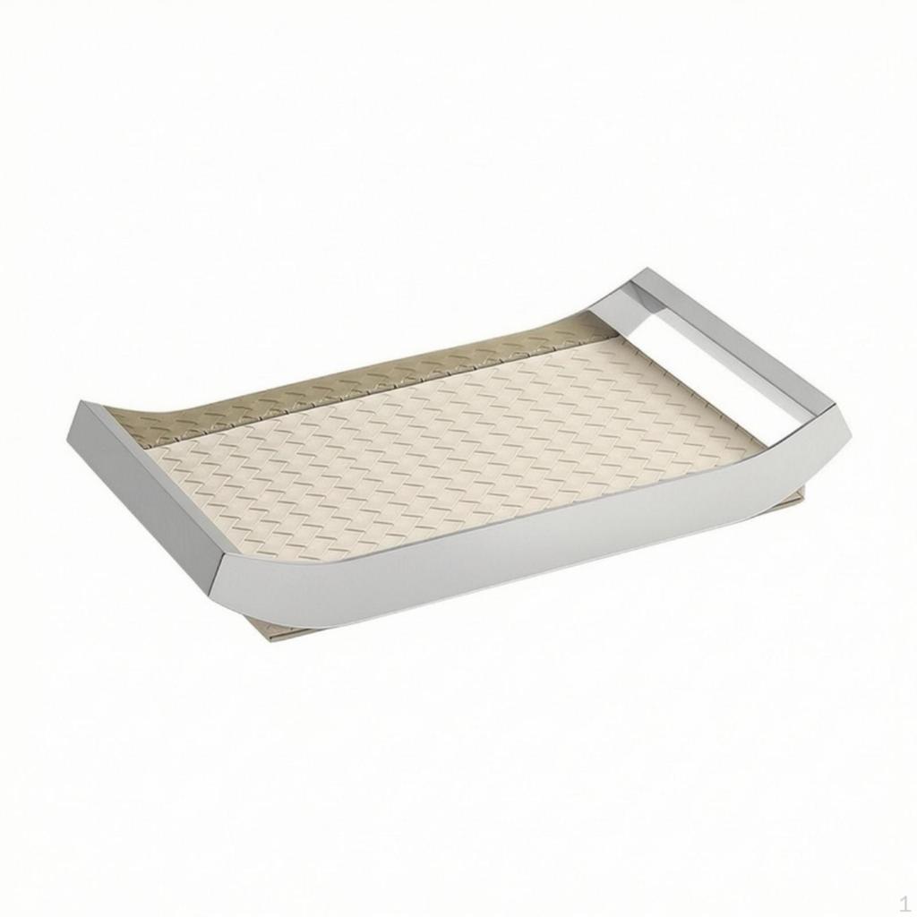 Tray with Leather Insert Woven Stainless Steel Multipurpose Storage Organizer for Vanity,