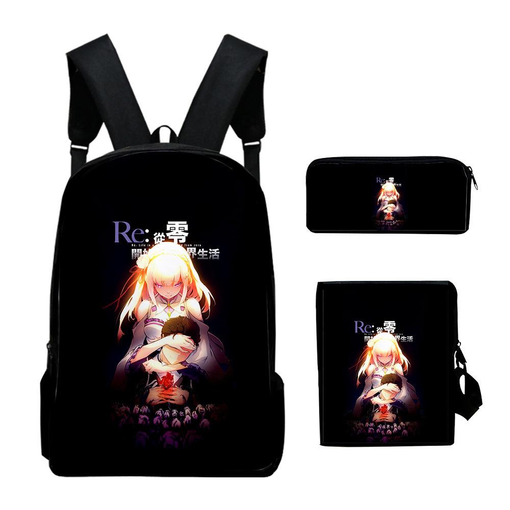 Re:Life in a different world from zero 3D 3pcs/Set School Bags Laptop Daypack Backpack Inclined shoulder bag Pencil Case