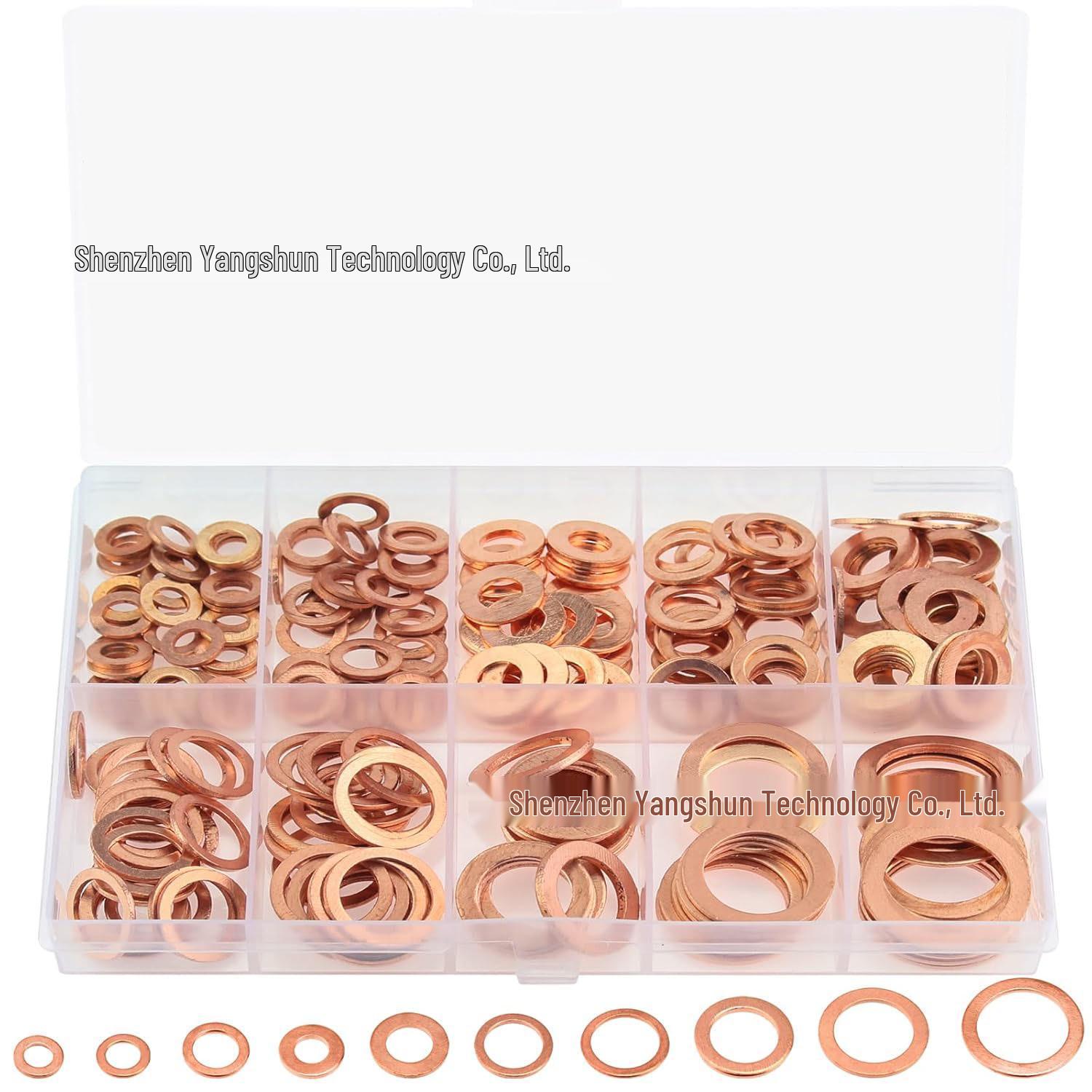 Набор из 225 шт. в коробке, термостойкие, из фиолетовой меди, плоские шайбы, M5-M16, для автомобильных, трубопроводных и уплотнительных применений.