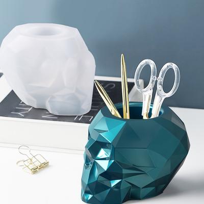 1pcs 3D Skull Shape Flowerpot Cement Mold, Silicone Handmade, Epoxy Resin, Skeleton Planter, Candle Jar, Halloween Home Craft Decor