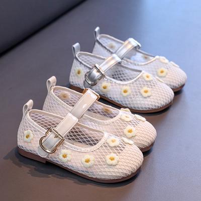 Girls Flat Shoes Mesh Breathable Kids Sandals Embroidered Flowers 2025 Summer New Children Princess Shoes Sweet Trend Soft Sole