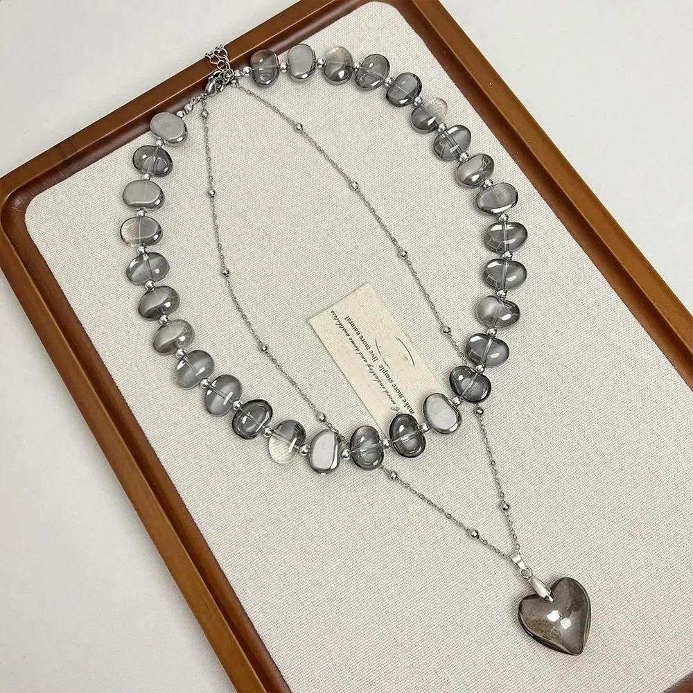 Exaggerate Beaded Necklace Irregular Heart Pendant Necklace Personality Collarbone Chain  Women