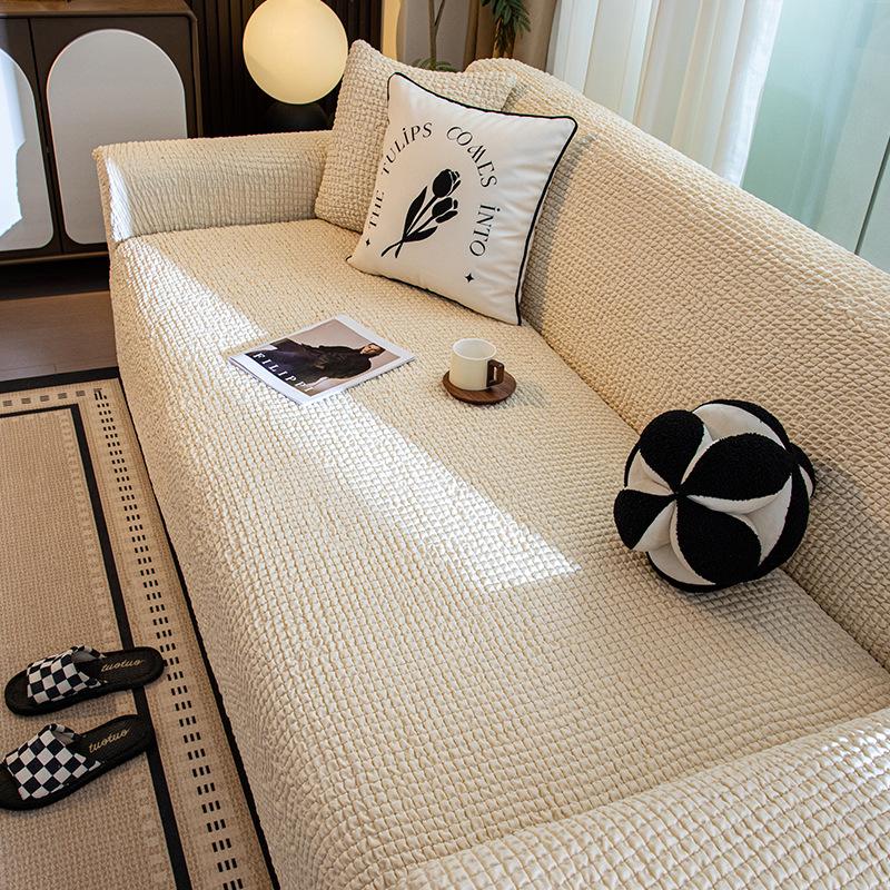 Bubble Fabric Sofa Cover Full Coverage Cream Style Cat Scratch Resistant Stretchable Sofa Protector
