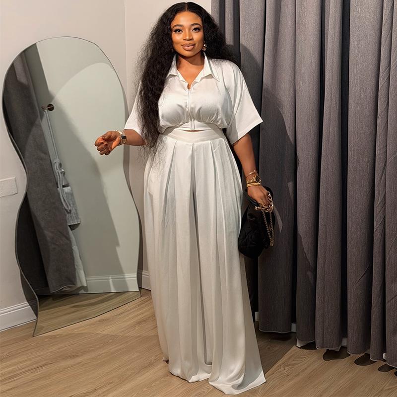 Women's 2026 Spring New Fashion Casual Lapel Slim Short Top and Wide-Leg Pants Draped Suit