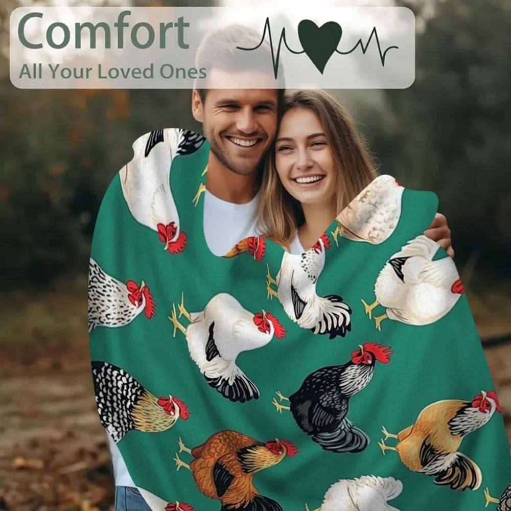 1pc Vintage Chicken & Rooster Print Blanket, 60x80 Inch - Cozy All-Season Comfort Blanket for Bed, Sofa, or Travel, Cotton Fabri