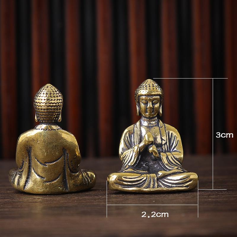 Mini Antique Style Shakyamuni Buddha Brass Statue - Small, Portable Desktop Ornament