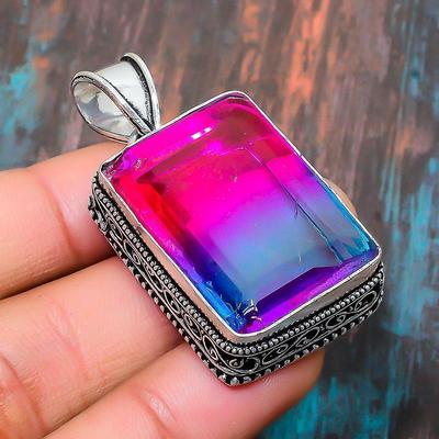 Bi-Color Tourmaline Gemstone  925 Sterling Silver Handmade Jewelry Pendant For Christmas