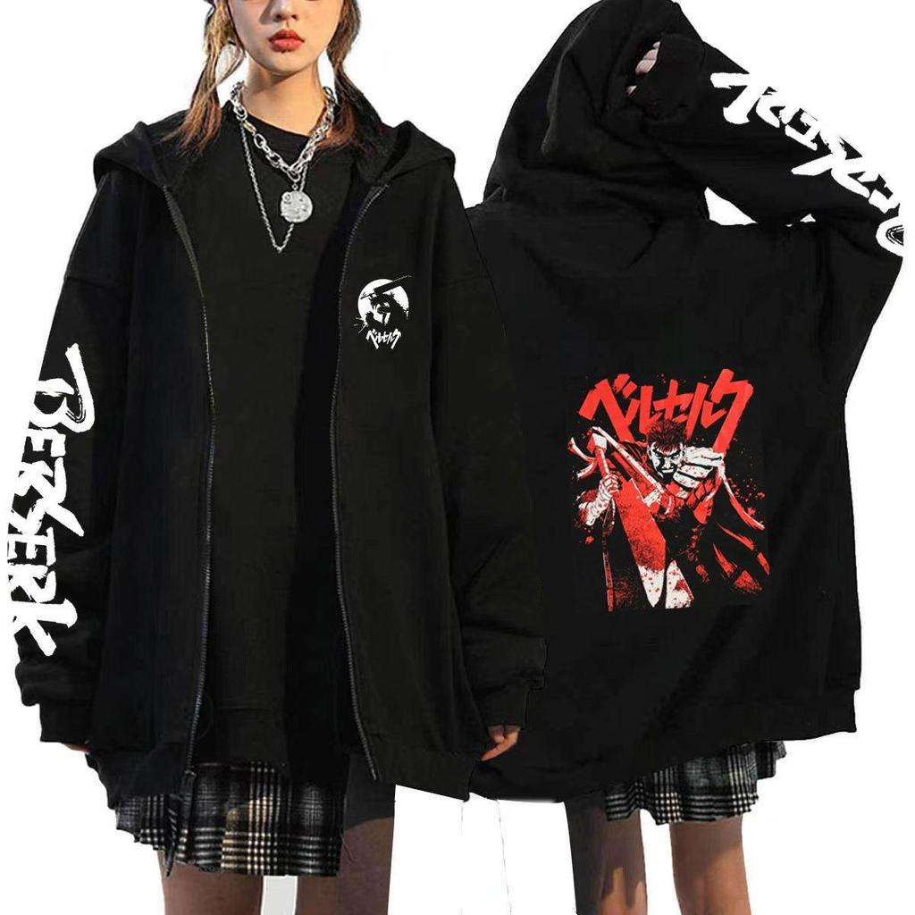 Cosplay Guts Berserk Anime Mikiny Pánské Bundy Ležérní Kabáty na zip Harajuku Unisex S kapucí Kreslené Potisk Mikiny Hip Hop Mikina Streetwear