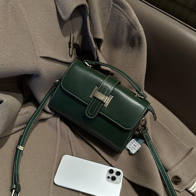 Ekte skinn, liten firkantet veske for kvinner, vår/sommer, første lag kuskinn mote matchende messenger-veske Skulder-crossbody-veske