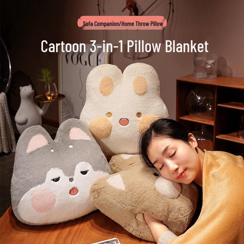 Adorable Rabbit 3-in-1 Air Conditioning Blanket, Throw Pillow, and Nap Pillow for Stomach Sleeping