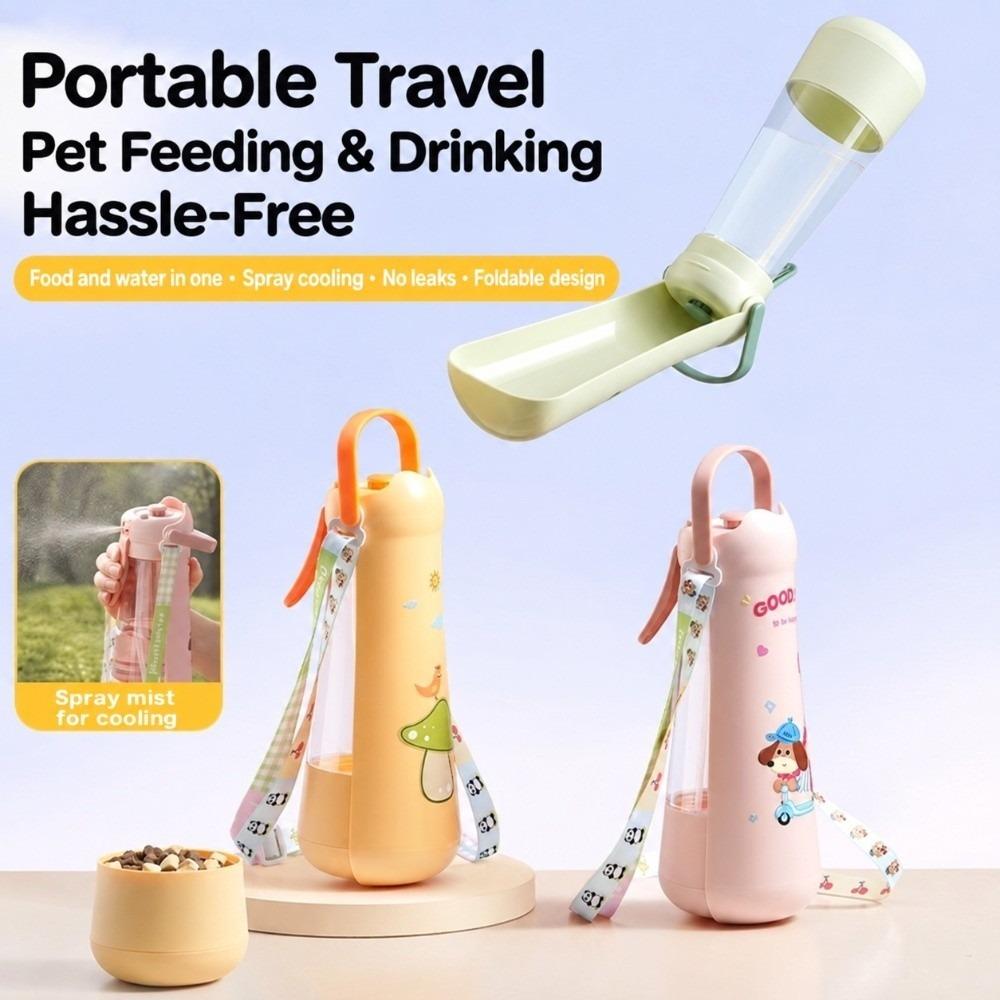 with Detachable Strap Pet Water Bottle 2-in-1 Pet Drinking Bottle Cute Pet Feeder  Pets Using