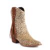 2025 Wildleder Leopardenmuster Stoff Holzmaserung Dicker Absatz Quaste Dünner Riemen Slipper Westernstiefel Plüschfutter für Winterstiefel