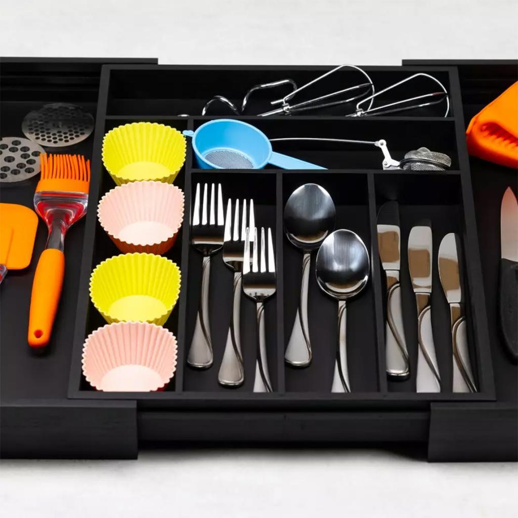 KINGHOFF KH-1747 Bamboo Drawer Organizer Black