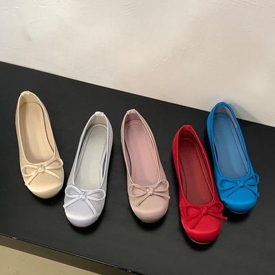Bow Round Head Ballet Single Shoes Women's Spring and Summer Gentle Wind Blue Flat Shoes Grandma Shoes