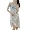 Women's summer nightdress, new sweet ice silk camisole nightdress, thin bow pajamas, ruffled girl's loungewear