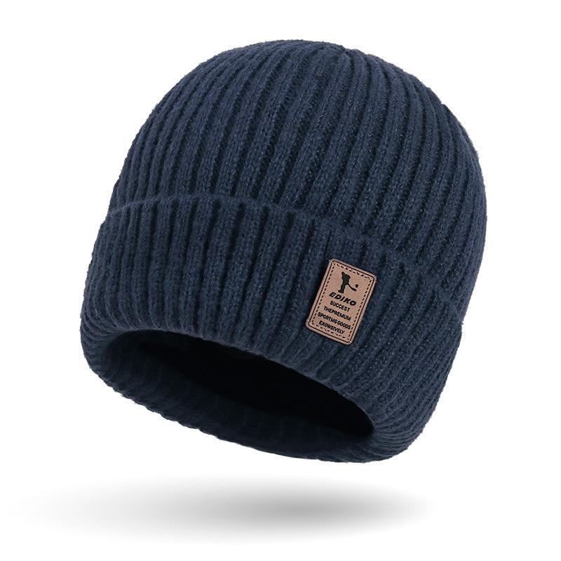 Solid Color Casual Fleece-Lined Thickened Warm Knit Hat for Men, Ear-Protecting Cold-Resistant Beanie