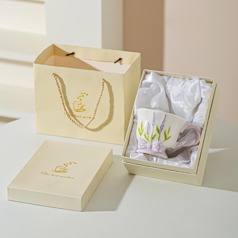 Tulip Ceramic Cup Hand Painted Relief High Looking Coffee Cup Mug Girl Heart Home Water Cup Souvenir