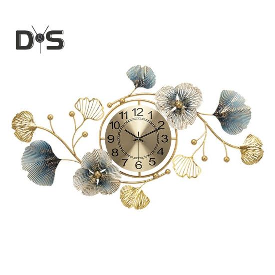 

Большие настенные часы в стиле ретро с металлическим дизайном листьев гинкго, простая установка, не тикающие 3D бесшумные настенные часы, подвесное украшение