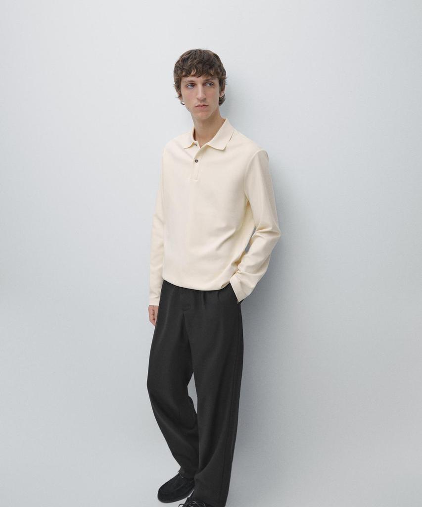 Masimodutti Long Sleeve Polo Shirt With Ribbed Details