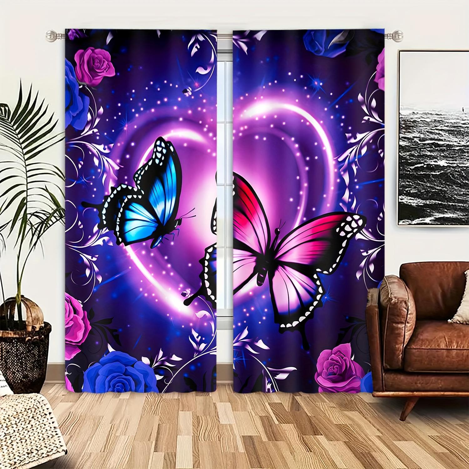 

Five-colored Butterfly Printed Drapes, Study Room Kitchen Living Room Dorm Room Rod Pocket Window Drapes, Bedroom Accesso W65X60H(cm)X2Pcs&Hook