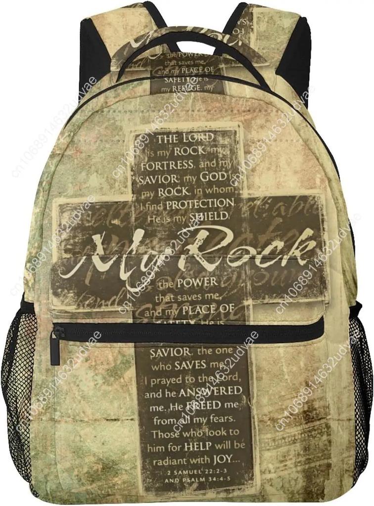 Christian Backpack Religious Bible Verse The Lord Is My Rock Pattern Backpack Jesus Cross Tablet Travel Picnic Bag Jesus Bag