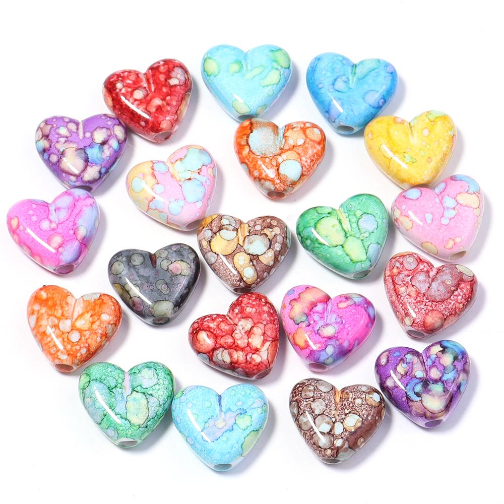 

10-20pcs Colorful Painting Heart Acrylic Beads Mixed Color Loose Beads For Jewelry Making DIY Necklace Earrings Phone Key Chain