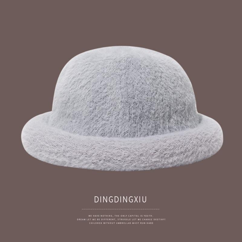 Bucket hat women's winter warm hat plush top hat knitted basin hat thick light luxury high sense