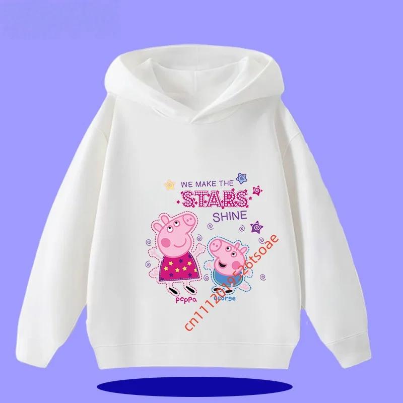 Peppa Pig children's hooded sweatshirt for boys, girls, casual wear, 2026 new style, cartoon print on the shirt