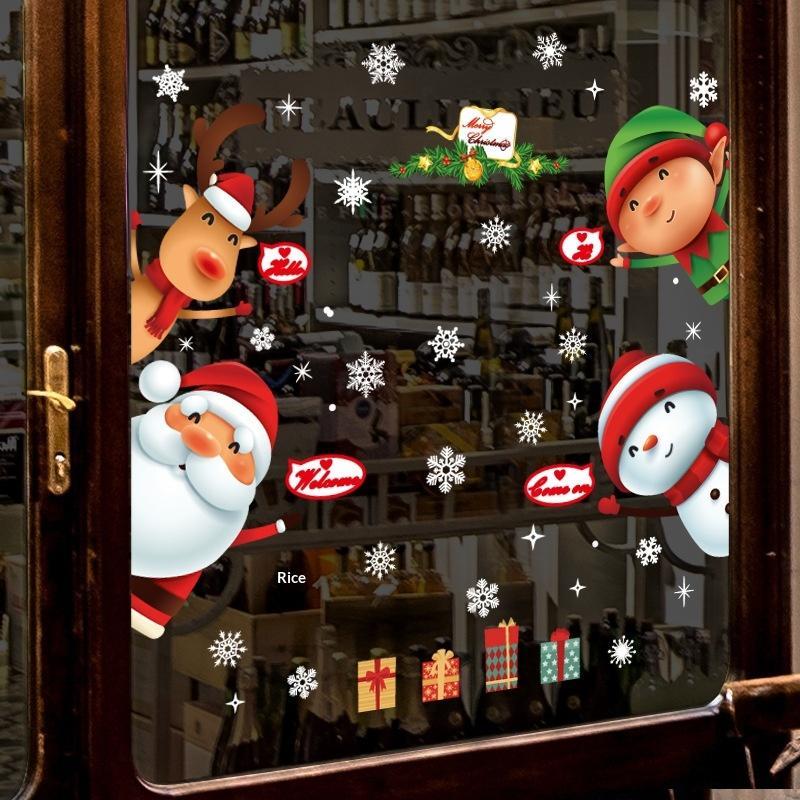 Christmas Window Static Stickers 2/4 Sheet Easy Peel Removable Santa Reindeer Snowflake Decals for Winter Holiday Party Decor