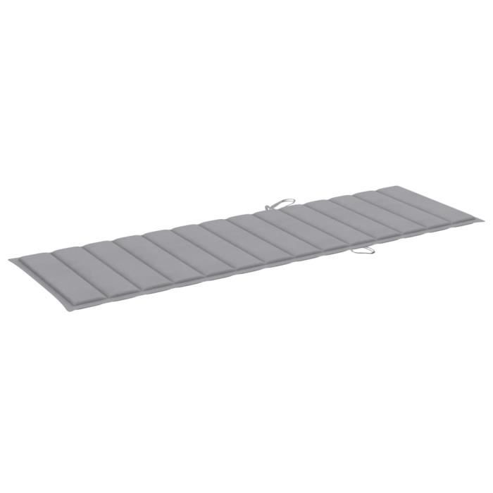 Chaise longue de jardin en bois d'acacia solide - vidaXL - Gris - Réglable - Avec coussin