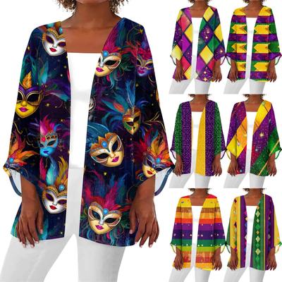 Women's Carnival Print Long Sleeve Knit Cardigan Button Jacket