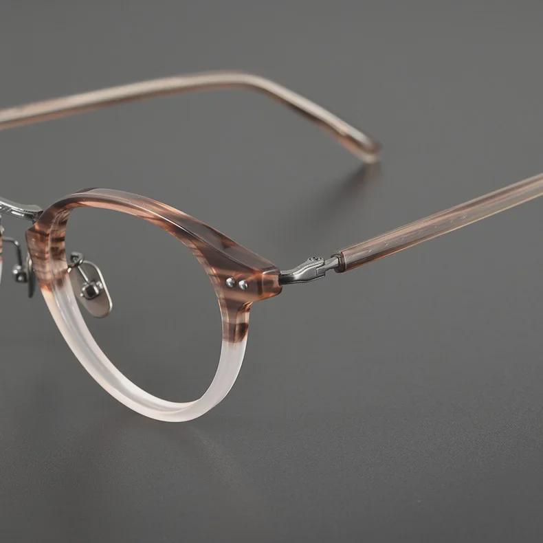 Luxurious Japanese Handmade Gold-Titanium Round Literary Style Glasses Frame for Trendy Men and Women.