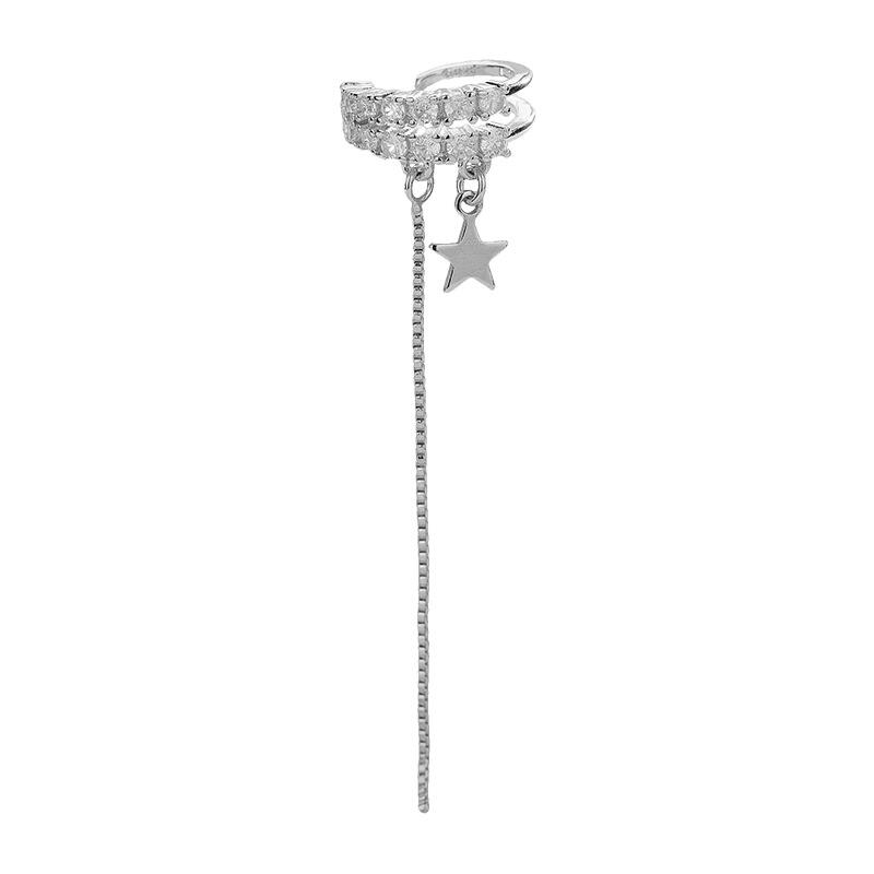 Shining Double-Layer Zircon Star Ear Clip for Women Luxury Long Tassel Chain Without Piercing Fake Cartilage Ear Cuff Jewelry