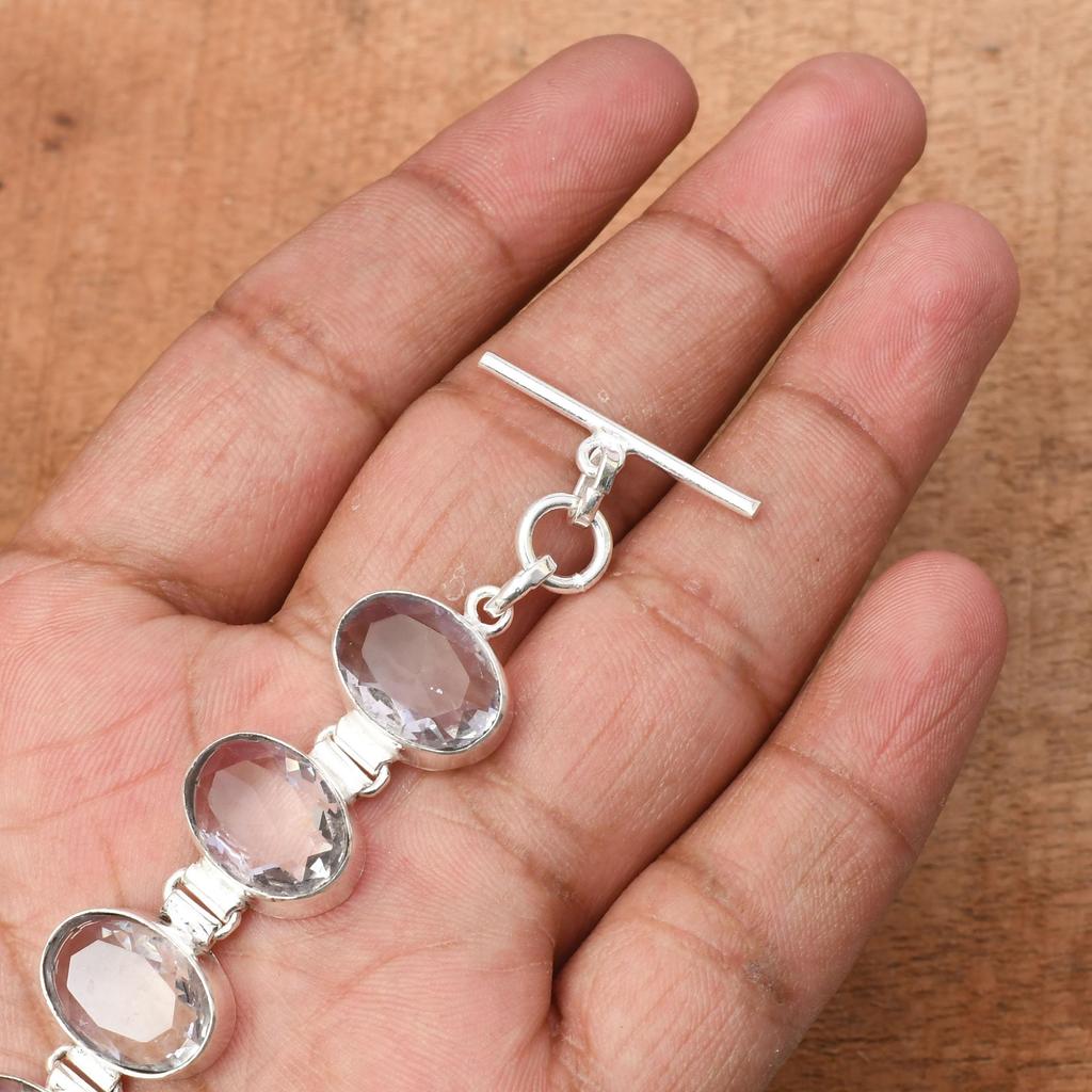 White Topaz Gemstone : 925 Sterling Silver Handmade Multi Gemstone Bracelet Jewelry