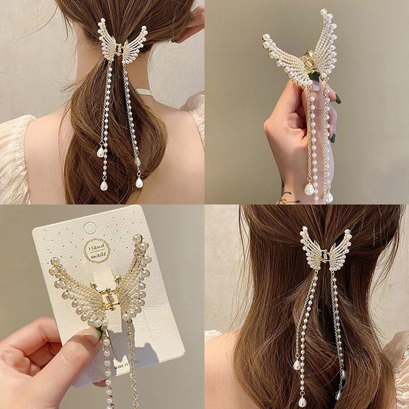 

[ZYAS]New Butterfly Pearl Tassel Hairpin Korean Simple Side Clip Liu Haibian Clip Shark Hairpin Hair Accessories Women