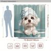 Cute Fluffy White Dog Shower Curtain - Turquoise Bathtub & Towel Design, 70.8x70.8", Polyester, 12 Hooks, Easy to Clean