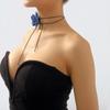 261 French small fragrant denim blue rose necklace, retro spice girl strap choker collarbone chain