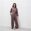 Spring and Summer Women's Casual Suit Solid Color Long Sleeve Crew Neck T-Shirt Elastic Wide Leg Pants Two-piece Set