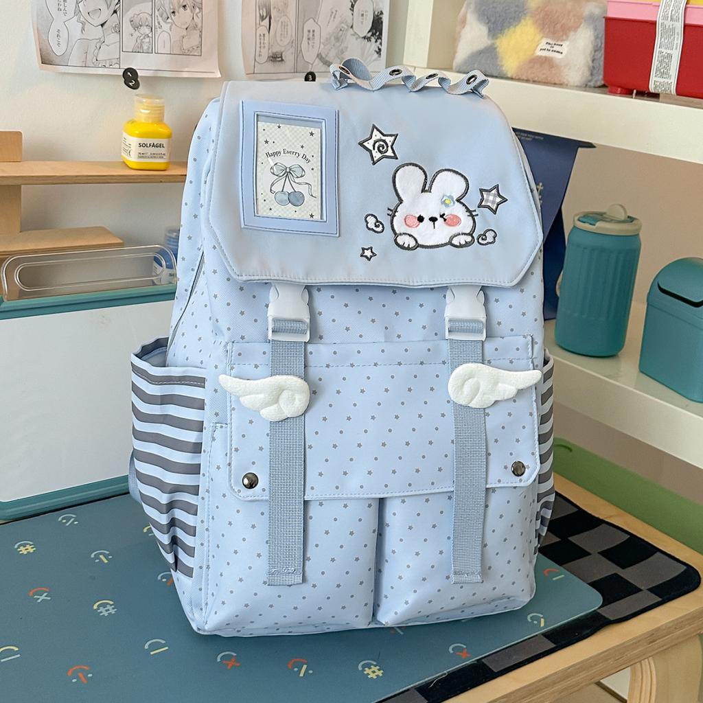 Schoolbag Design Sense Embroidery Bunny Large Capacity Student Commuter Versatile Polka Dot Girl Going Out Lightweight Backpack