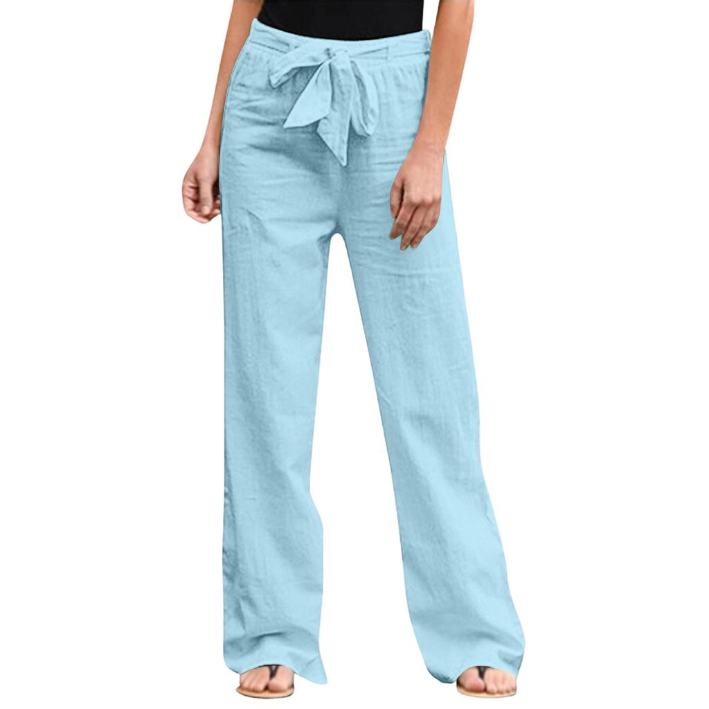 Women's Color Elastic Waist Breathable Loose Cotton And Linen Pants