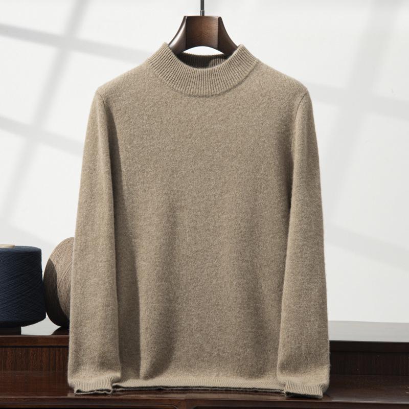 

Men s Half-High Collar Thick Knit Pullover Sweater - Solid Color, Long Sleeve, Autumn/Winter Style L