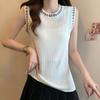 Tank Tops White Women 2025 Summer Sleeveless O-Neck Black Slim Knitted Tank Tops Camis Casual Women Tops JJ248