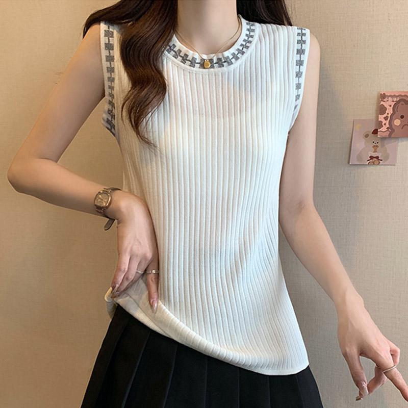 Tank Tops White Women 2025 Summer Sleeveless O-Neck Black Slim Knitted Tank Tops Camis Casual Women Tops JJ248