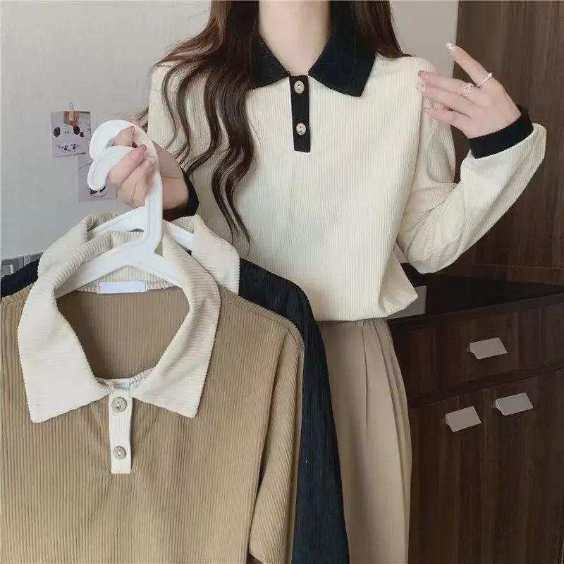 Autumn 2022 Women's Slim Long-Sleeve Polo Lapel T-Shirt – Versatile Student Trendwear