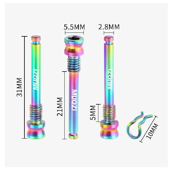 MUQZI 2pcs Titanium Bolts Bicycle Disc Brakes Caliper Lightweight Mounting Screws Road MTB Disc Brake Pad Bolts with Fixing Clip