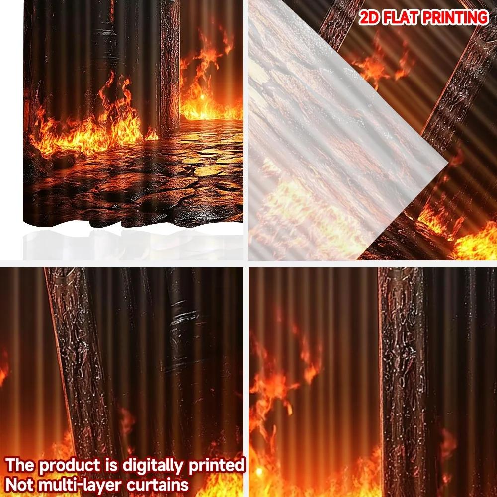 Set Of 2 Modern Realistic Flame Curtains Digital Printing Dramatic Fire Road Scene Black Background Living Room Wall Decor Curtain For Great Made