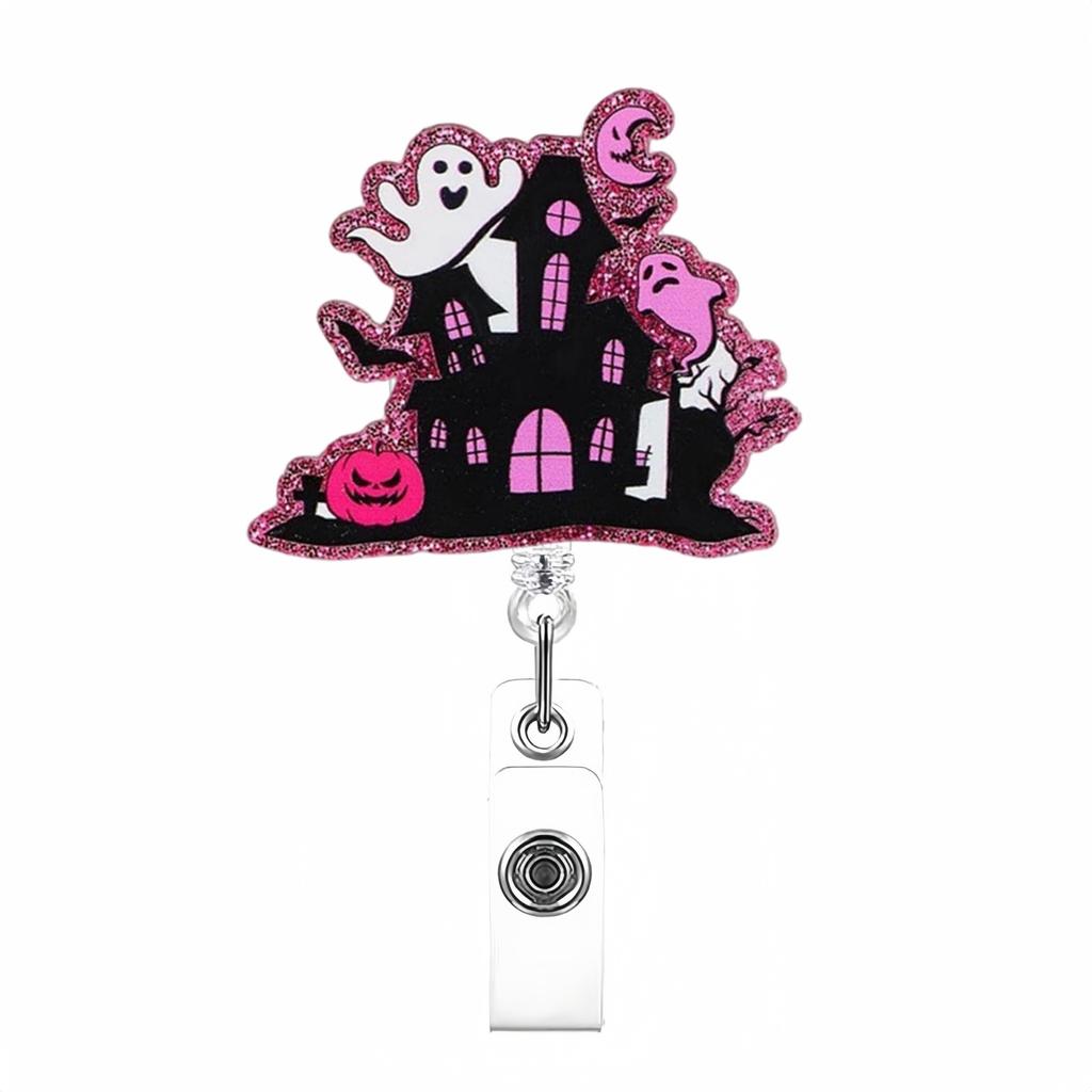 Glitter Acrylic Badge Holder Sturdy Ghost Id Card Holder Retractable Badge Reel Acrylic Pumpkin Badge Reel For Id Display Doctor