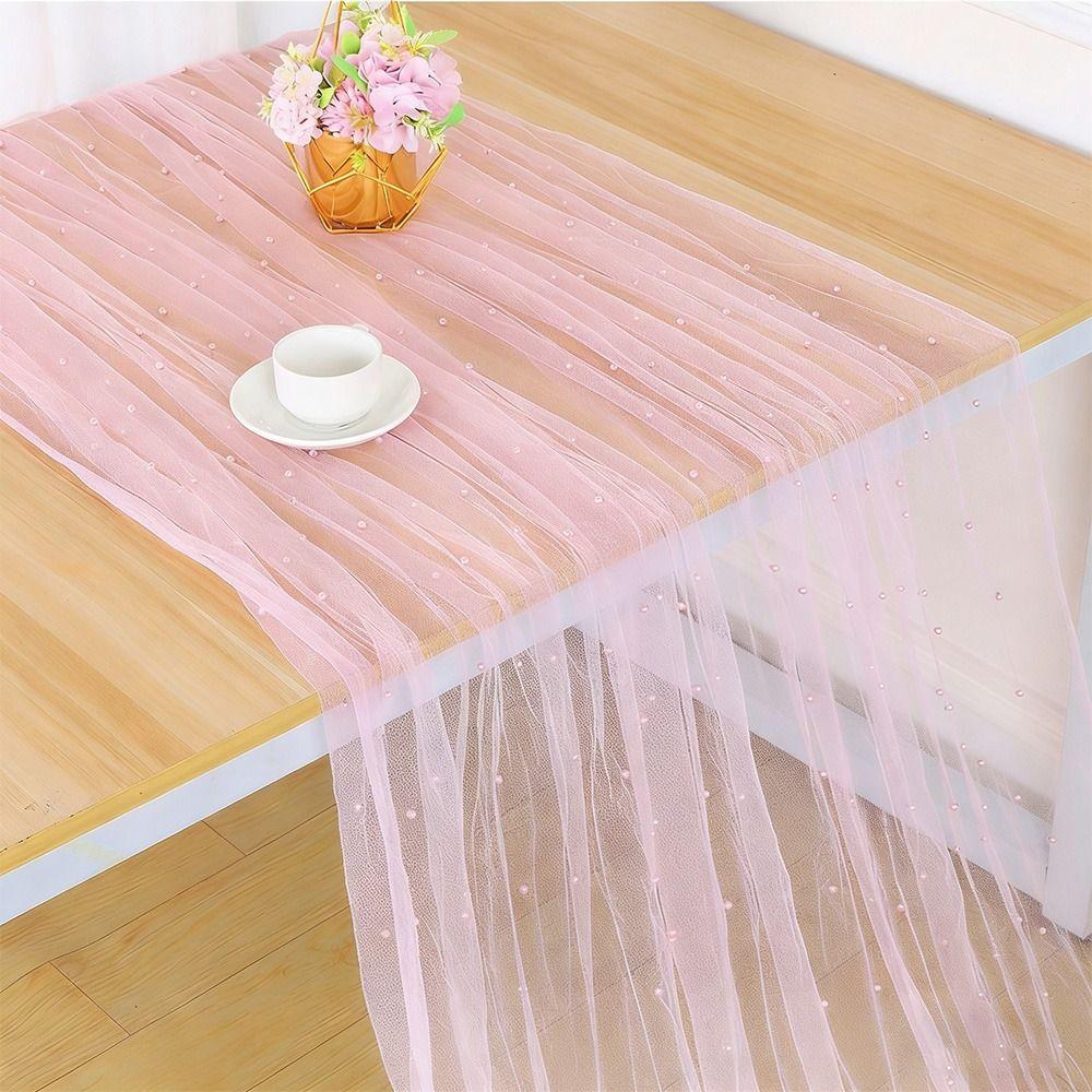 Sheer Drapes Pearl Yarn Table Runner Gauze Mesh DIY Tulle Table Runners Semi Transparent Pearl Table Cover