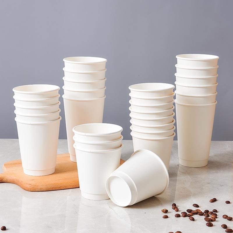 25pcs Disposable Double-layer Coffee Cup Thickened Heat-insulating Kraft Paper Cup Hollow Heat-resistant Beverage Cups Sealed Leak Proof Lid